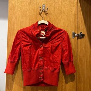 Vintage Red Button-Up Cropped Jacket